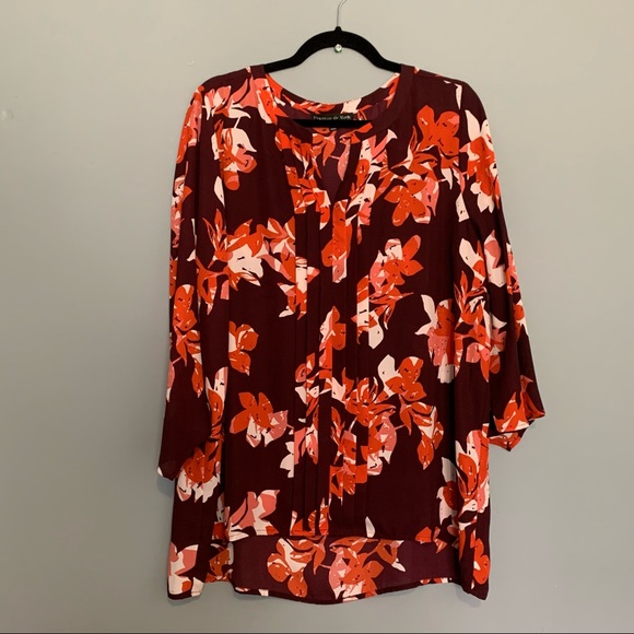 3/$20 ✨ Preston & York burgundy floral sheer shirt